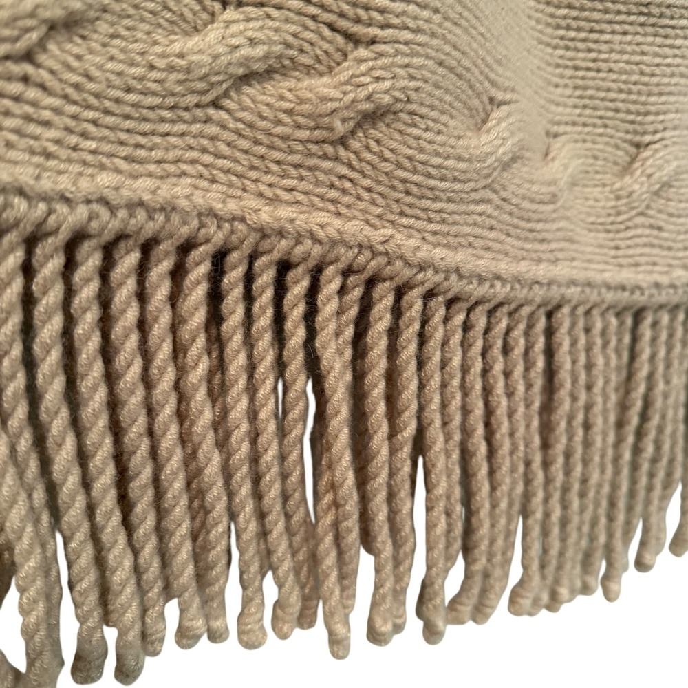 Lands' End Cable Knit Wool Poncho Women's S/M Beige Western‎ Fringe Boho Hippie - Picture 3 of 6